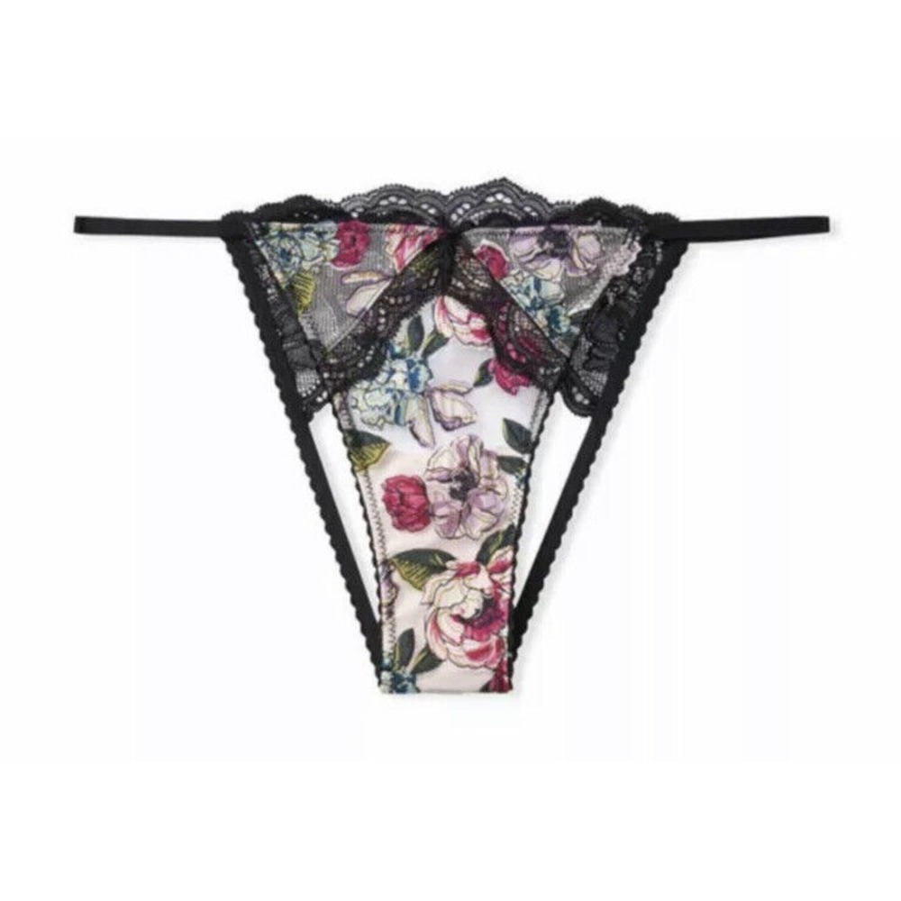 Victoria's Secret Very Sexy‎ Embroidered Floral Ouvert Panties Sz L Wild Roses